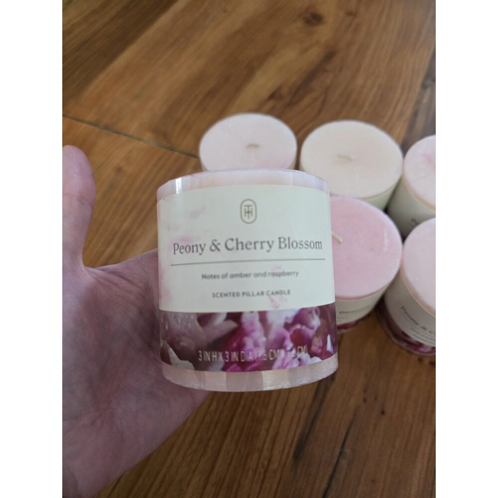 6 Peony & Cherry Blossom Candles 3x3x7.6 Single Wicks Candles - Picture 3 of 5